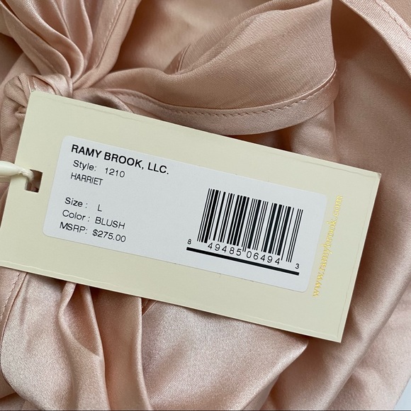 Ramy Brook || Harriet Convertible Silk Charmeuse Top Blush L Halter One Shoulder - Picture 6 of 9
